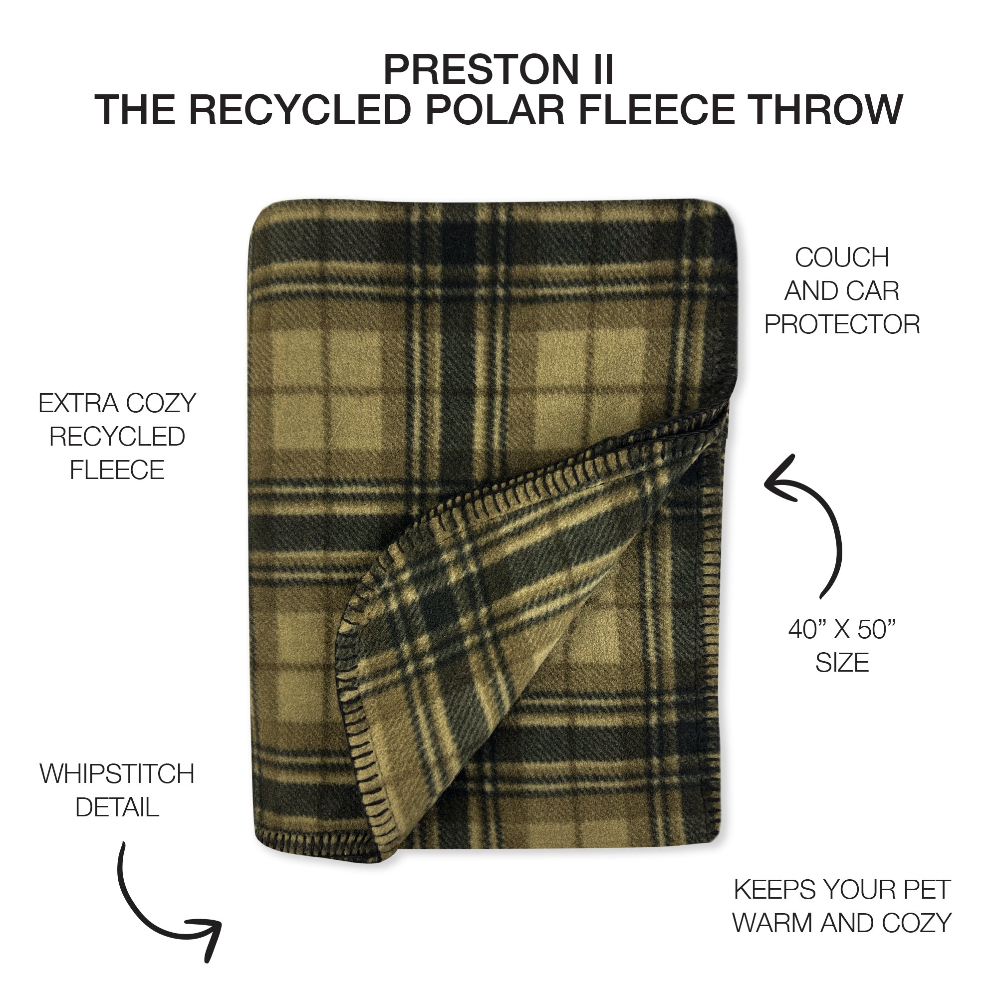 PRESTON II - THE POLAR FLEECE THROW, OLIVE CHESTERFIELD PLAID