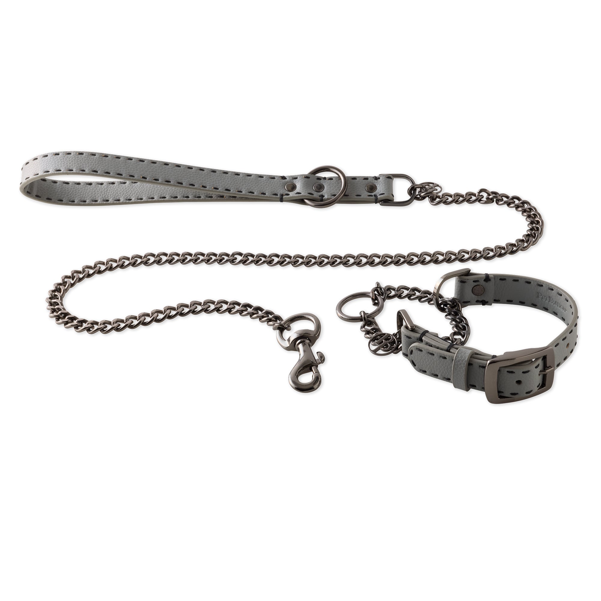 REIN SUPREME - CHAIN MARTINGALE & LEASH SET - GRAY
