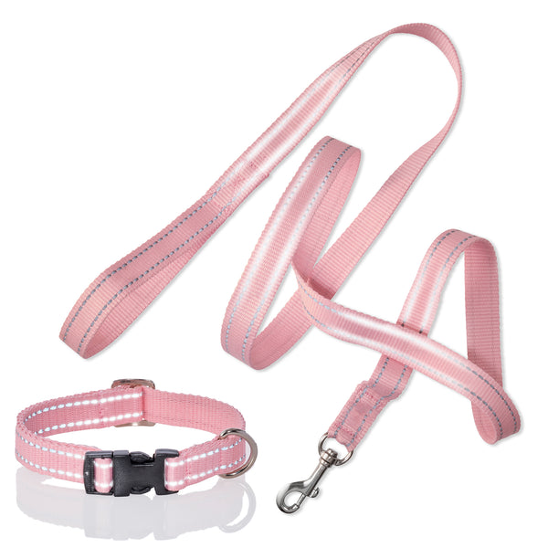 MAX - THE HARDY REFLECTIVE LEASH & COLLAR, 2-PACK, PINK