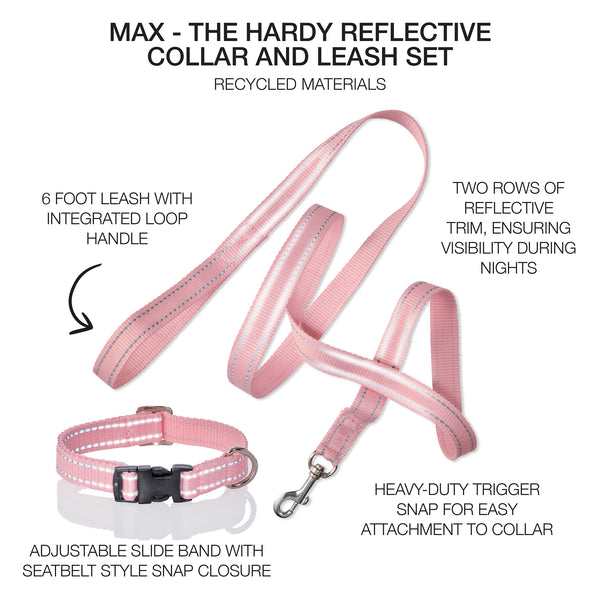 MAX - THE HARDY REFLECTIVE LEASH & COLLAR, 2-PACK, PINK