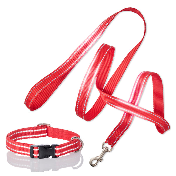 MAX - THE HARDY REFLECTIVE LEASH & COLLAR, 2-PACK, RED
