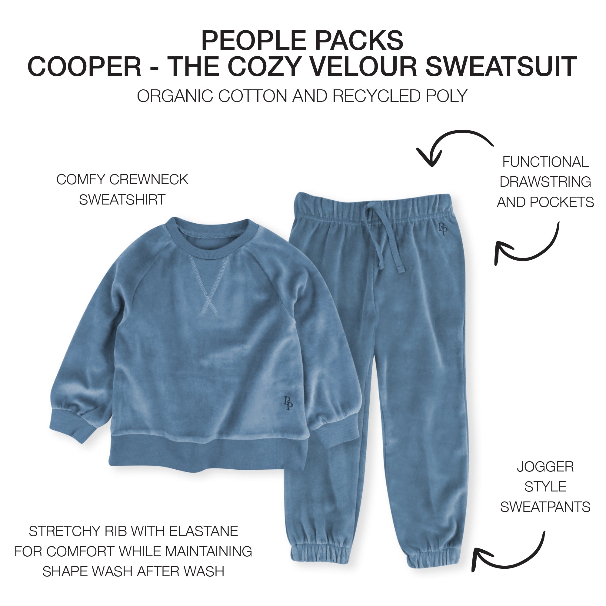 PEOPLE PACKS COOPER II - THE PLUSH VELOUR SWEATSUIT, FADED DENIM