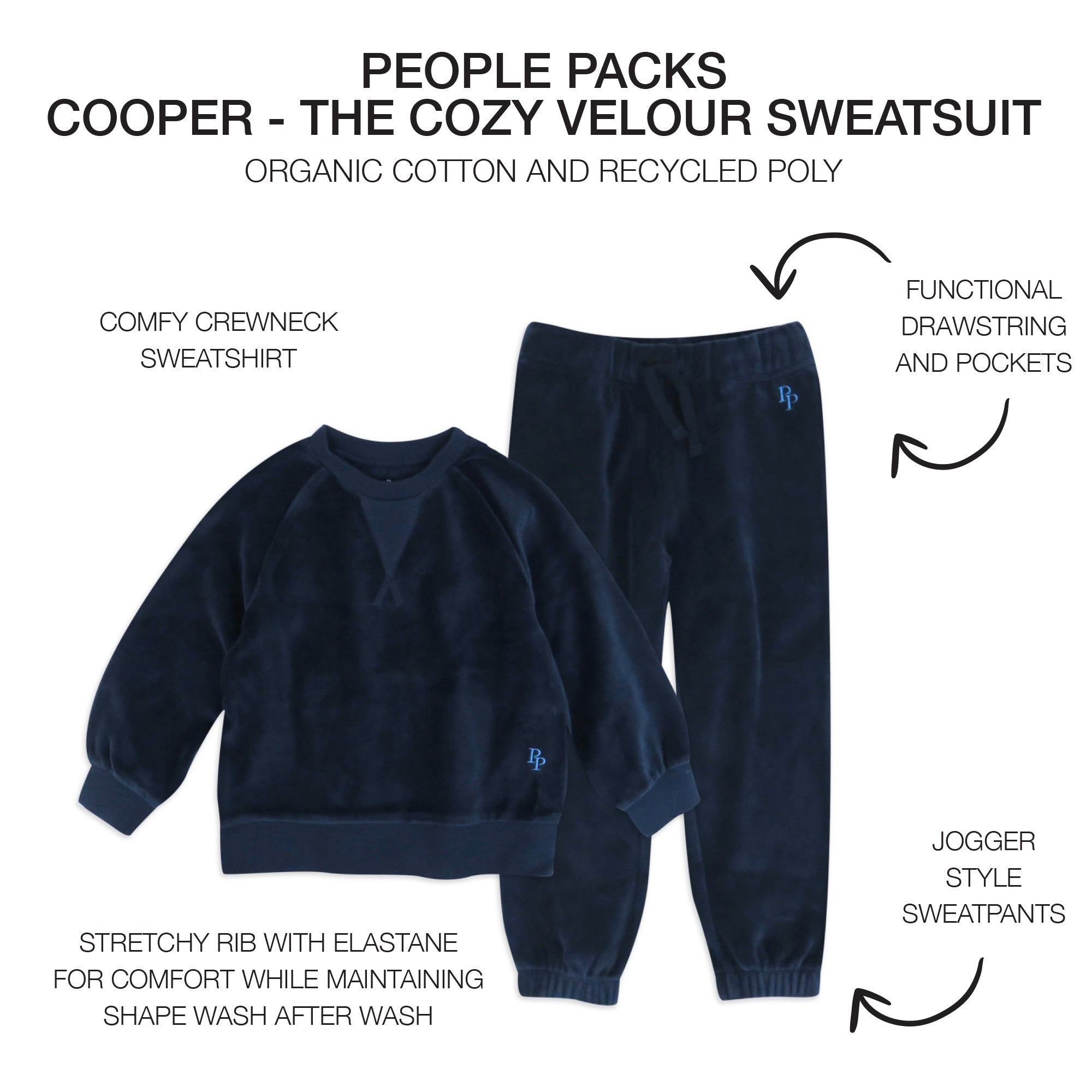 PEOPLE PACKS COOPER II - THE PLUSH VELOUR SWEATSUIT, NAVY