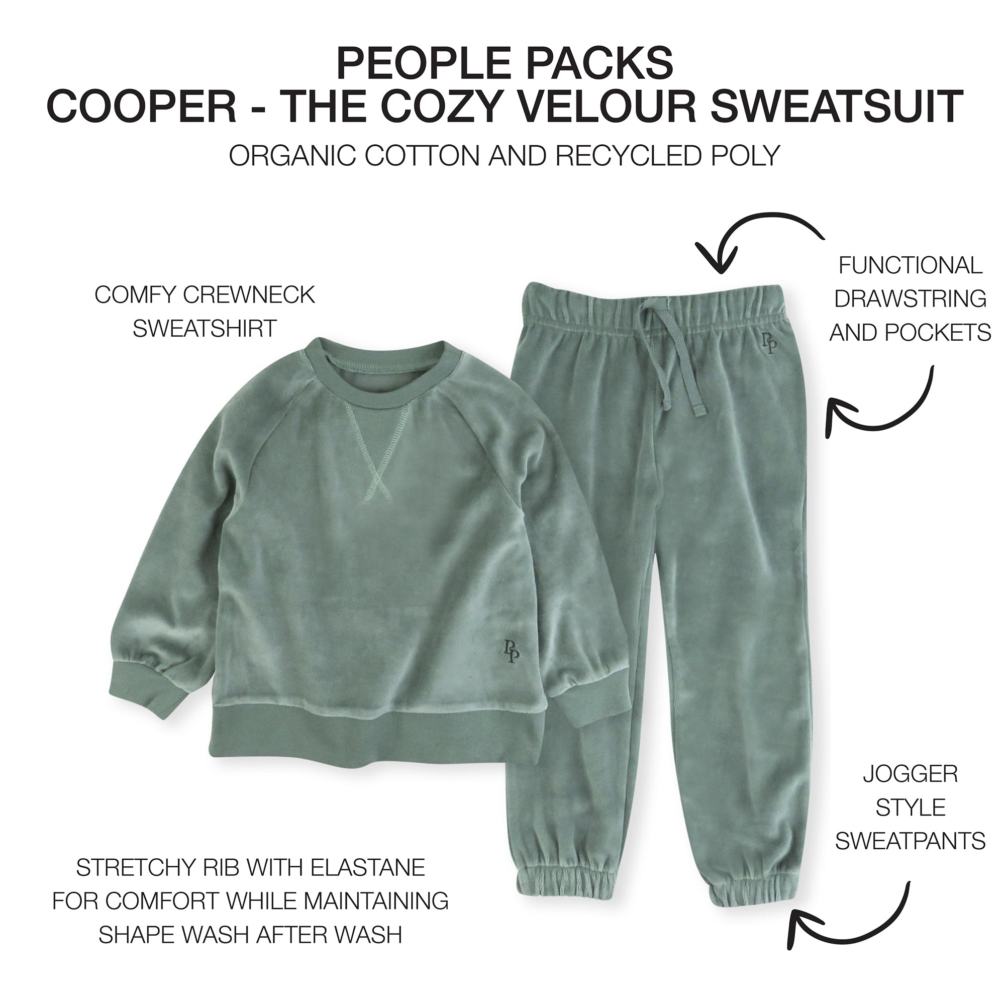 PEOPLE PACKS COOPER II - THE PLUSH VELOUR SWEATSUIT, SAGE