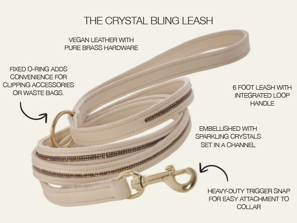 Beige leash with crystal embellishments on a white background