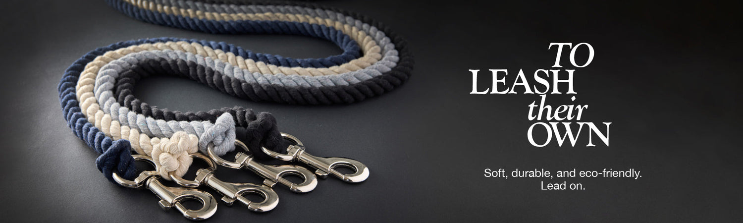Organic cotton dog leashes from Pet Passion — soft, durable everyday walking leashes in coordinating Match Maker colorways