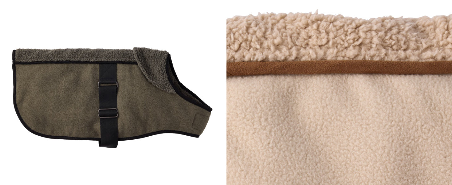 Dog coat with a sherpa lining on a white background