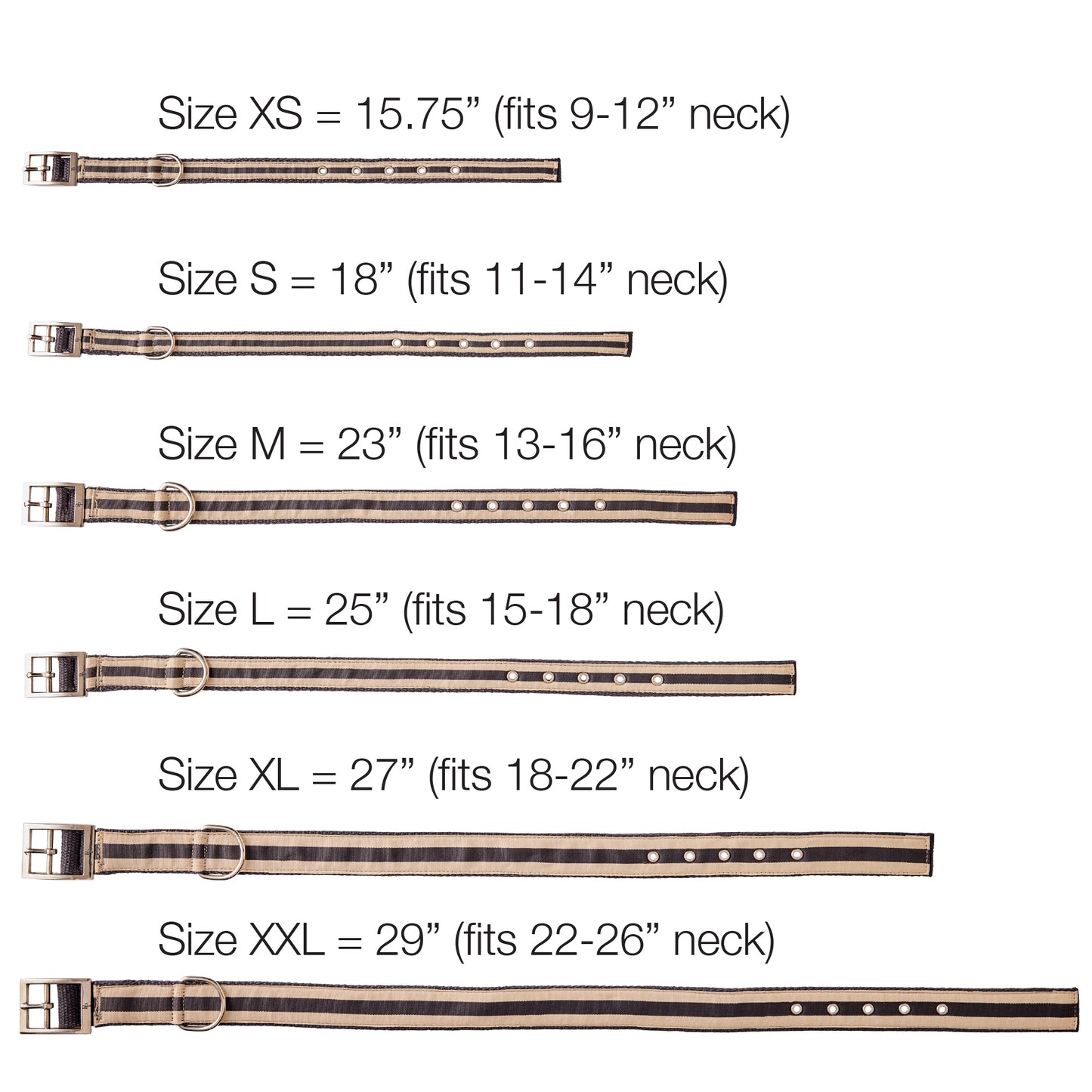 collar size chart with measurements