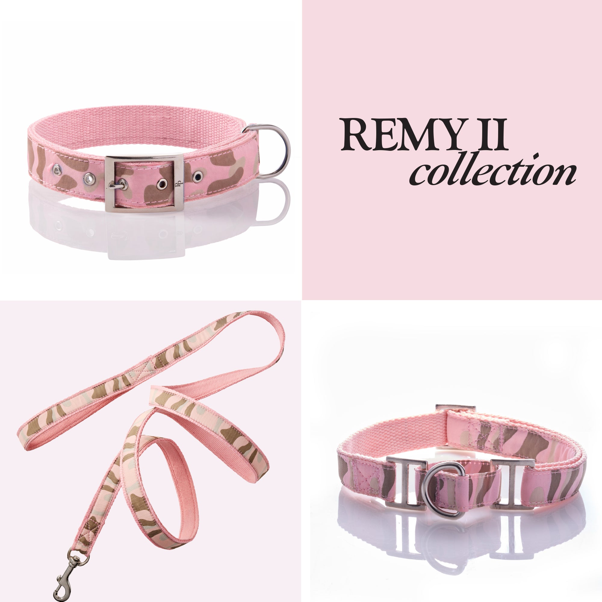 Pet Passion Remy II recycled ribbon dog collar in Pink Camo — eco-friendly woven collar with recycled materials