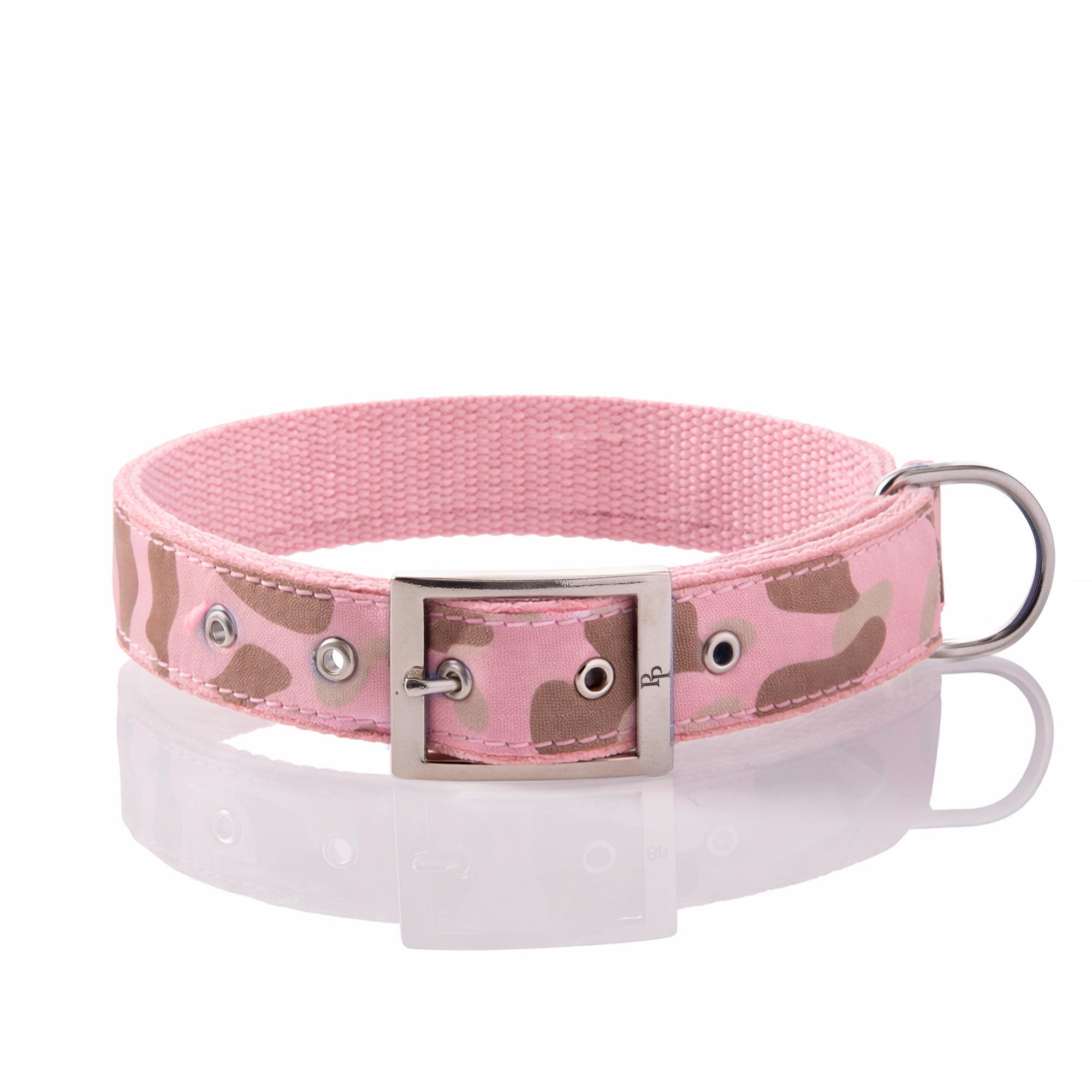 Pet Passion Remy II recycled ribbon dog collar in Pink Camo — eco-friendly woven collar with recycled materials