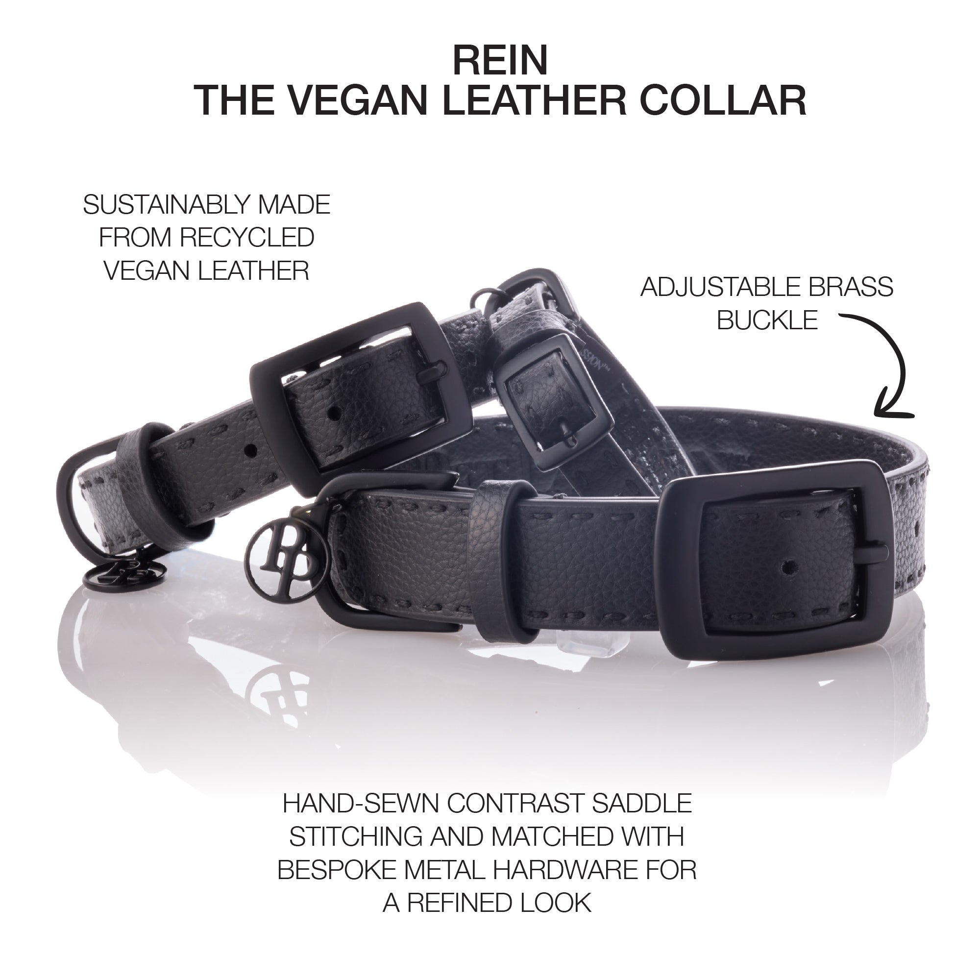 Rein collar layout in every size in Black Beauty surrounded by product descriptions
