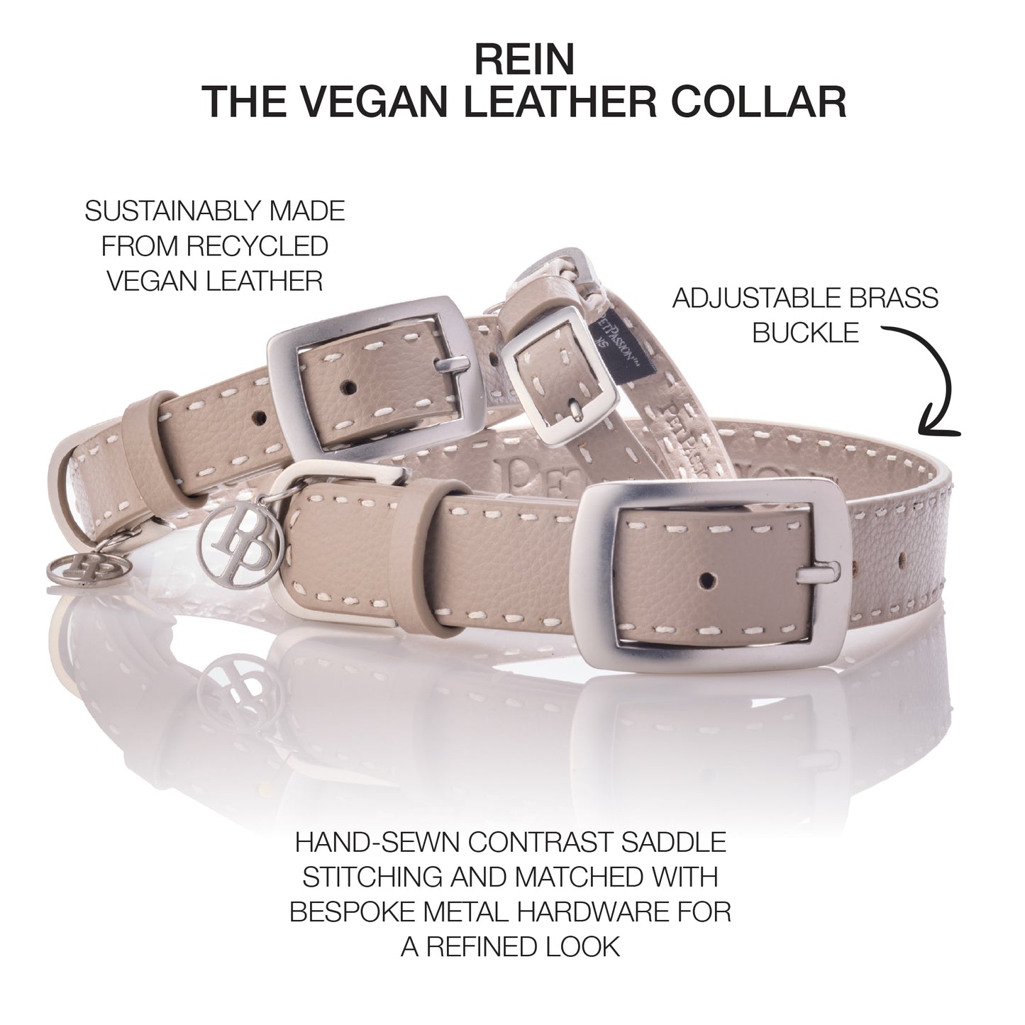 Rein collar layout in every size in Dappled Cashmere surrounded by product descriptions
