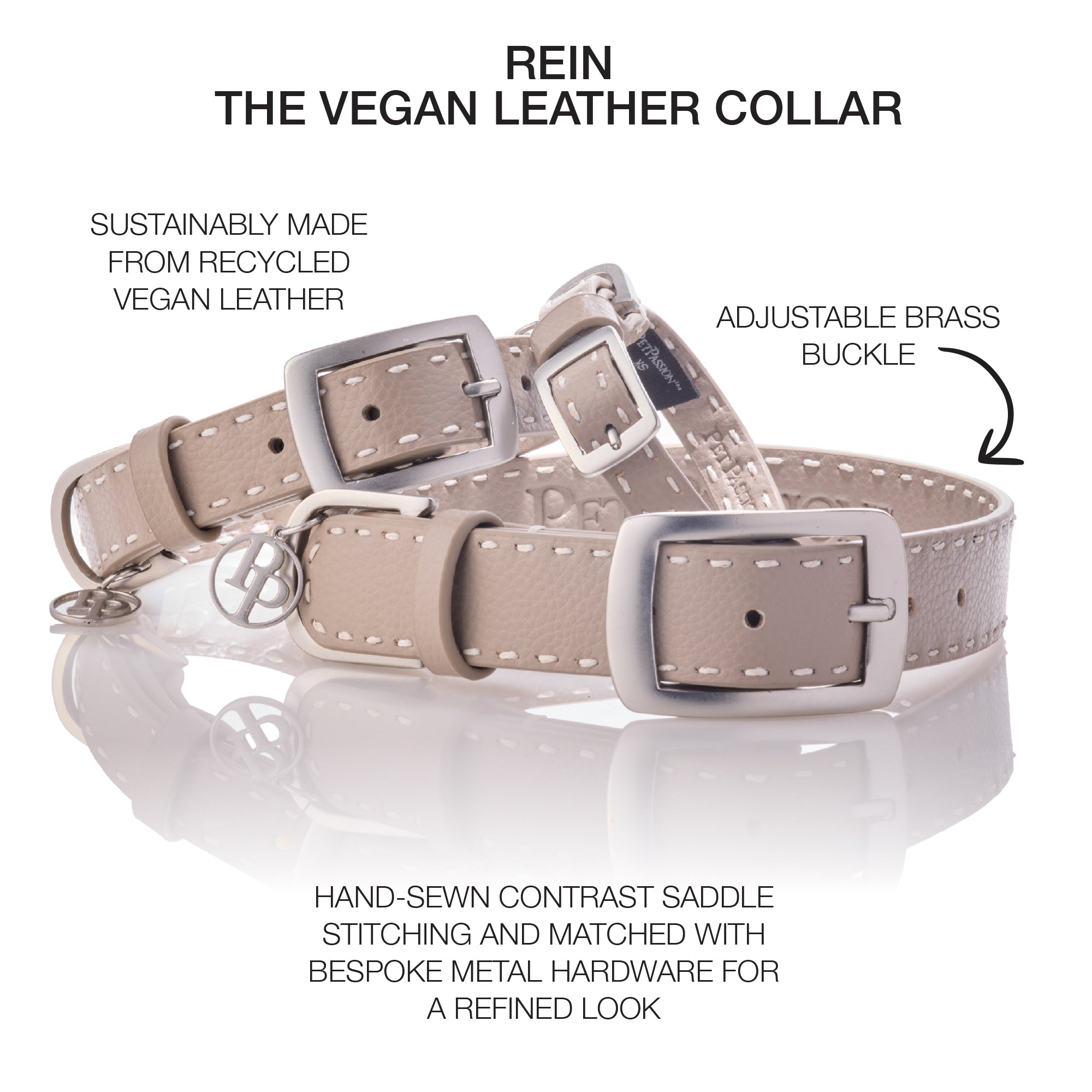 Rein collar layout in every size in Dappled Cashmere surrounded by product descriptions
