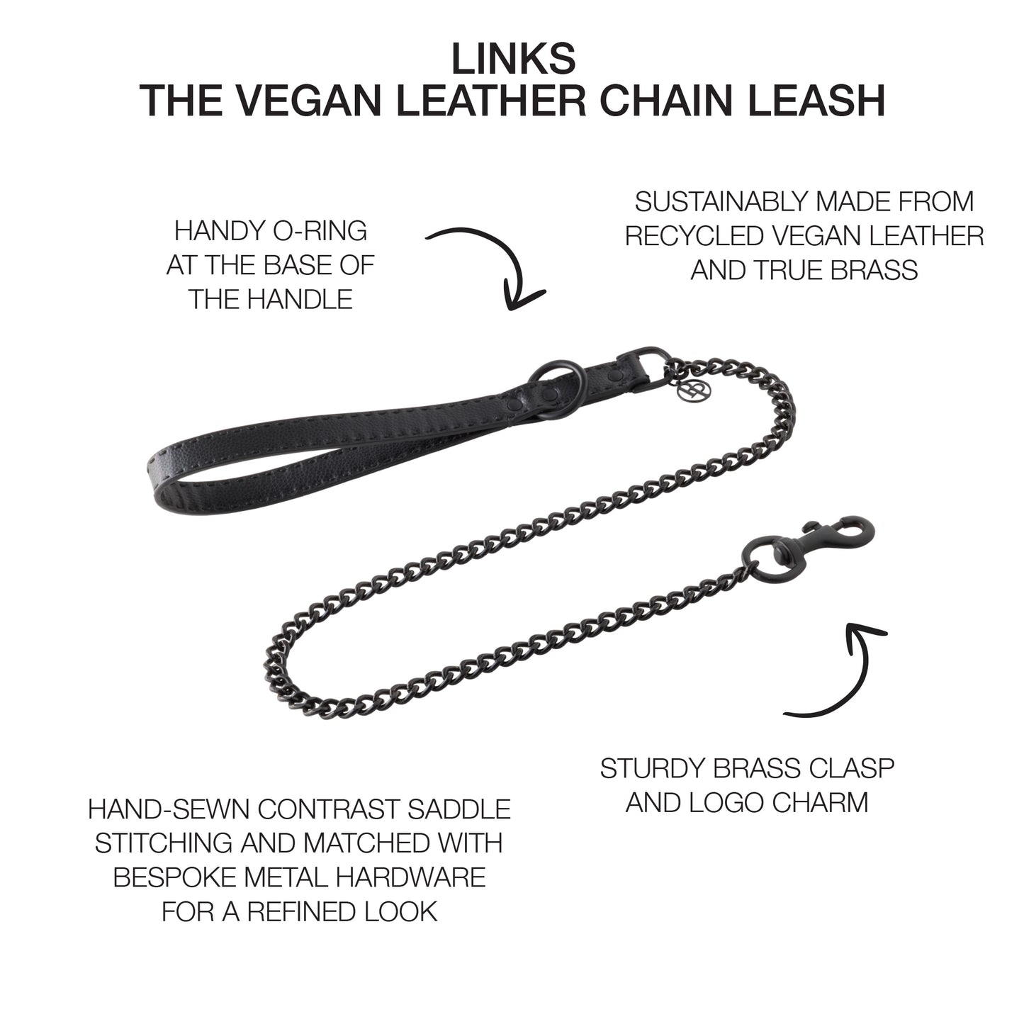 Link Chain Leash surrounded by product descriptions