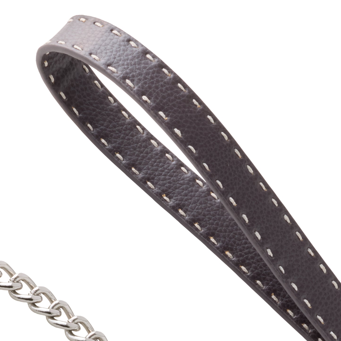 Close up of detailed stitching on the Rein Link Leash handle
