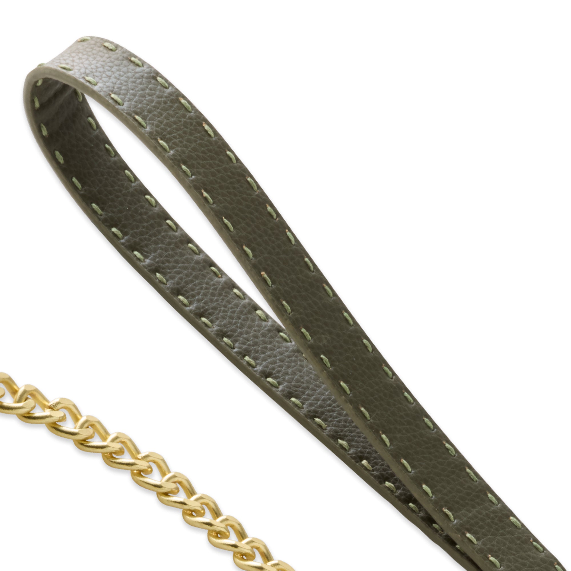 Close up of detailed stitching on the Rein Link Leash handle