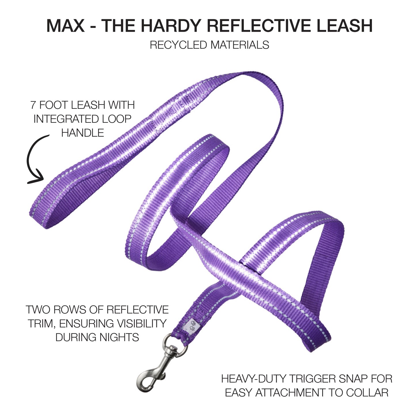 MAX - THE HARDY REFLECTIVE LEASH, PURPLE