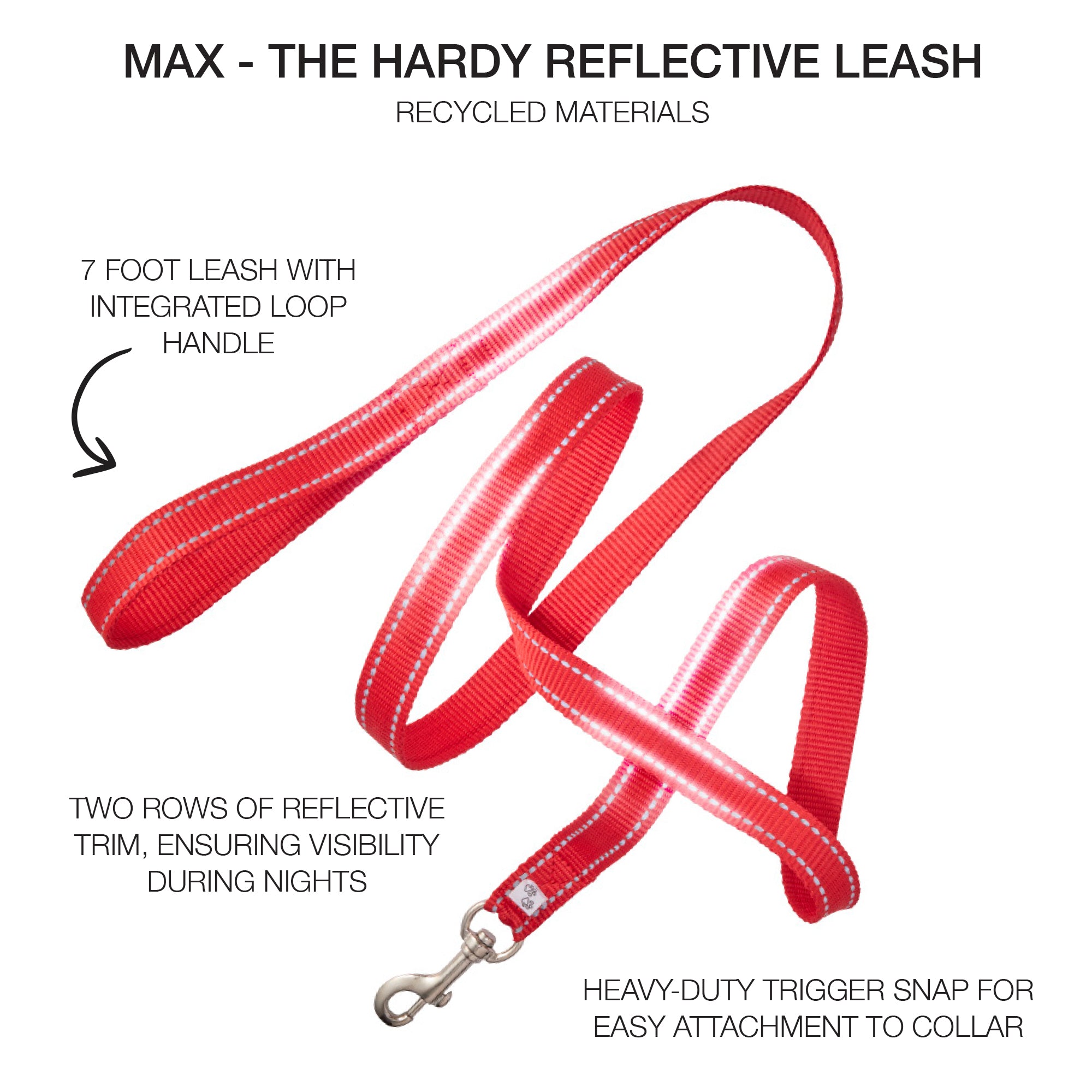 MAX - THE HARDY REFLECTIVE LEASH, RED