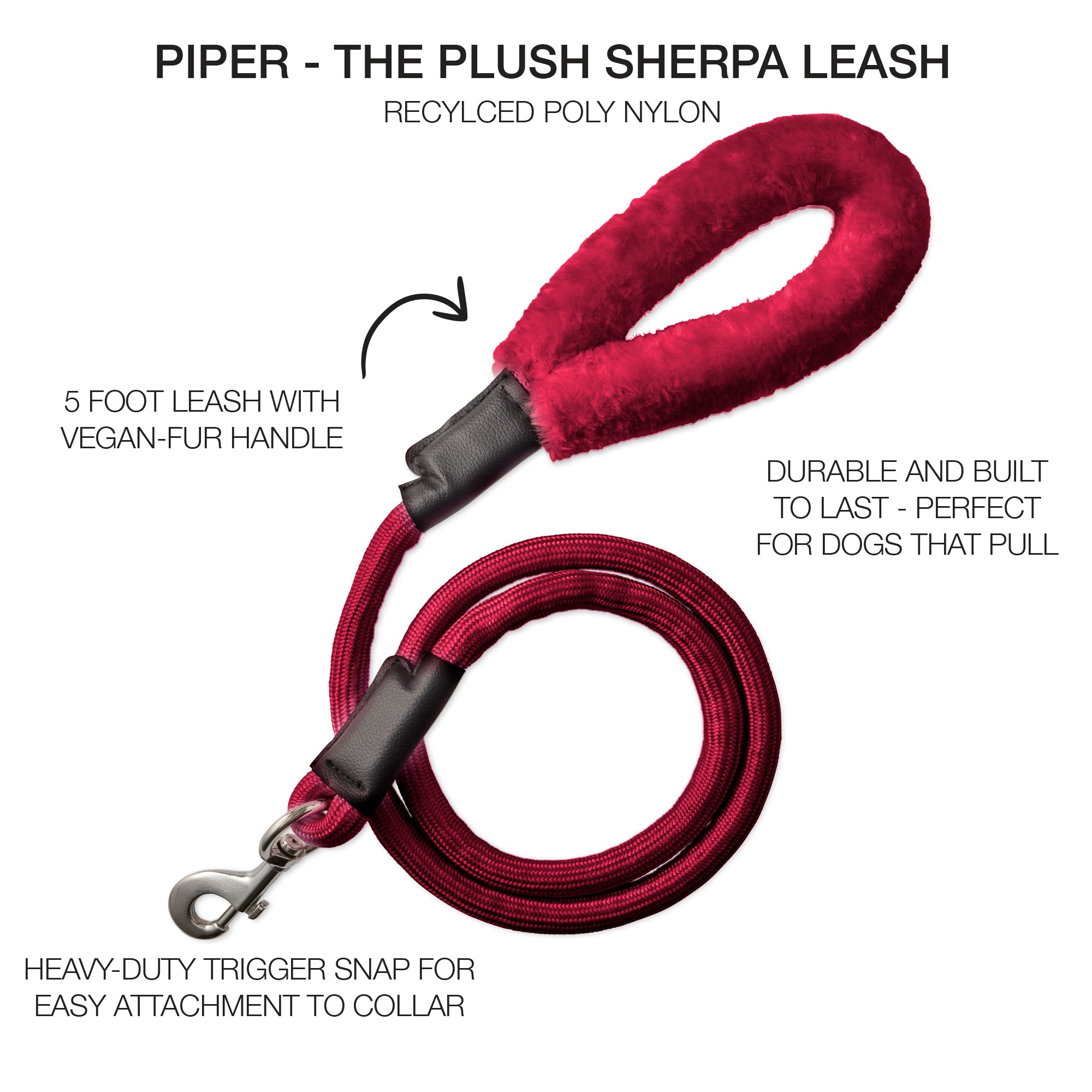 PIPER - THE PLUSH SHERPA LEASH, HOT PINK