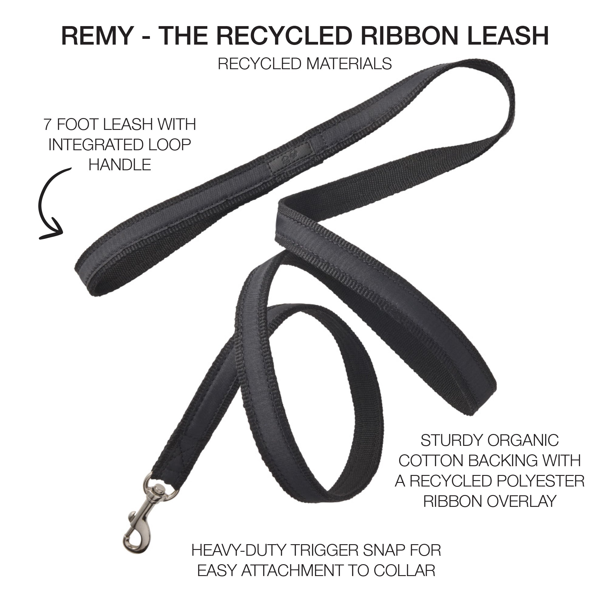 REMY - THE RECYCLED RIBBON LEASH, BLACK