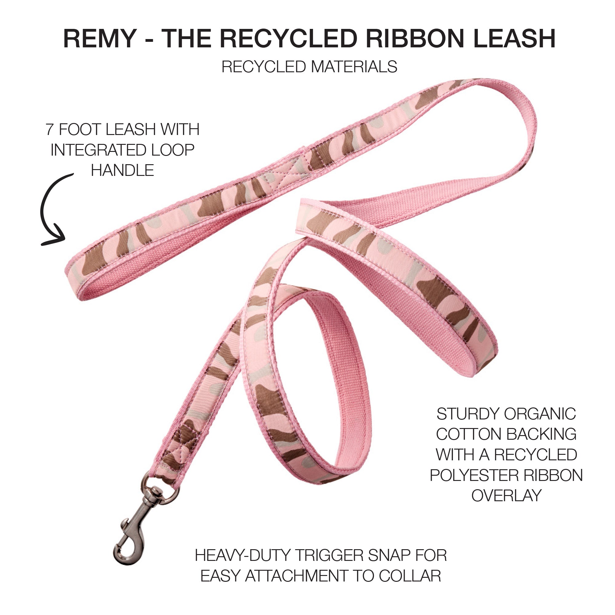 REMY - THE RECYCLED RIBBON LEASH, PINK CAMO