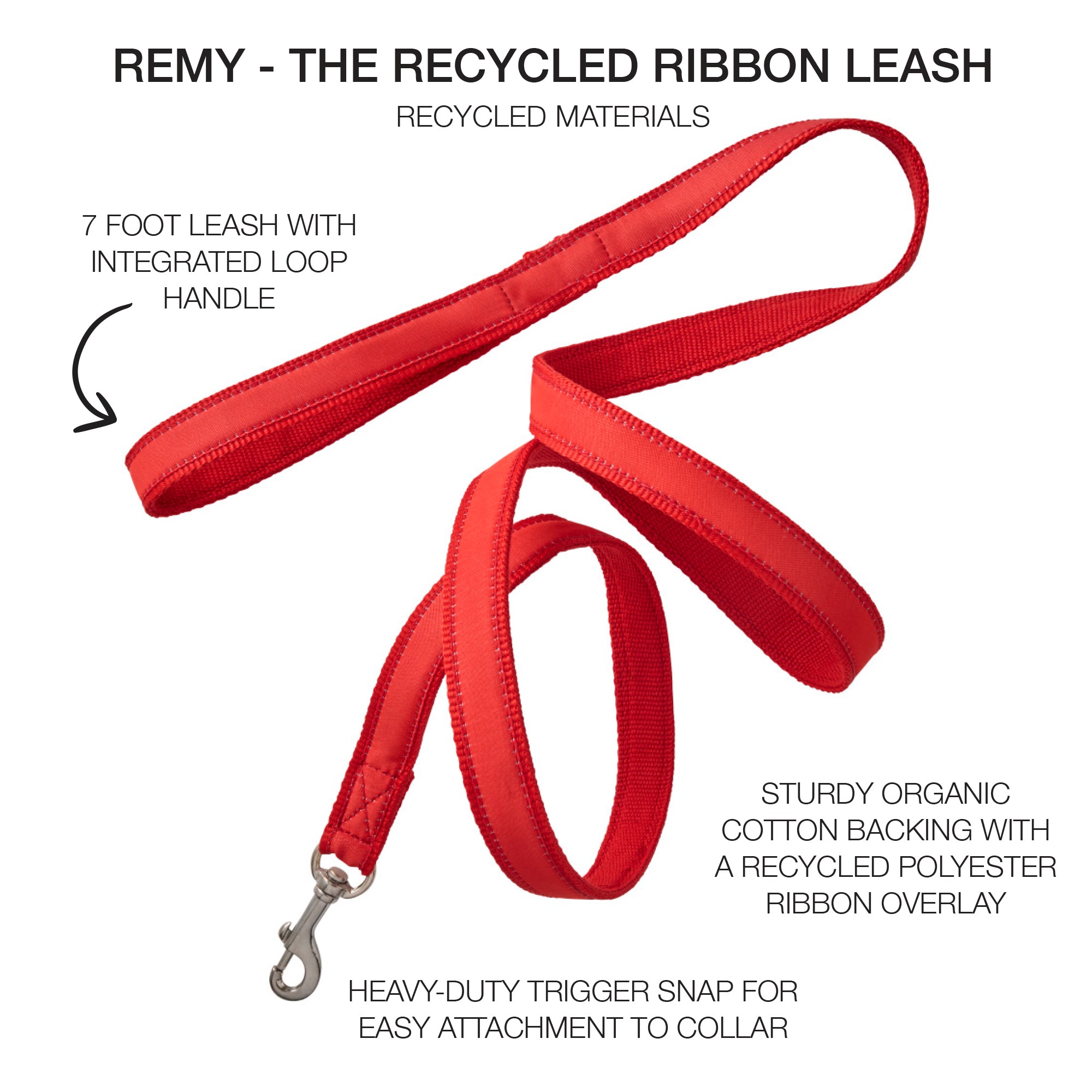 REMY - THE RECYCLED RIBBON LEASH, RED