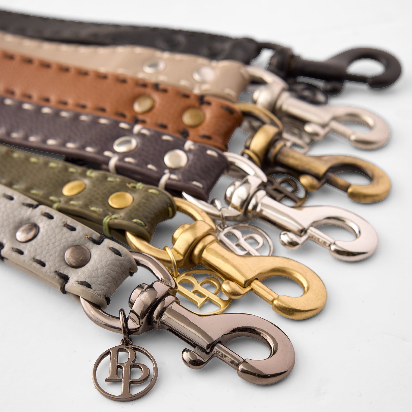 Lay out of leash hardware in ever color of Rein Vegan Leather line