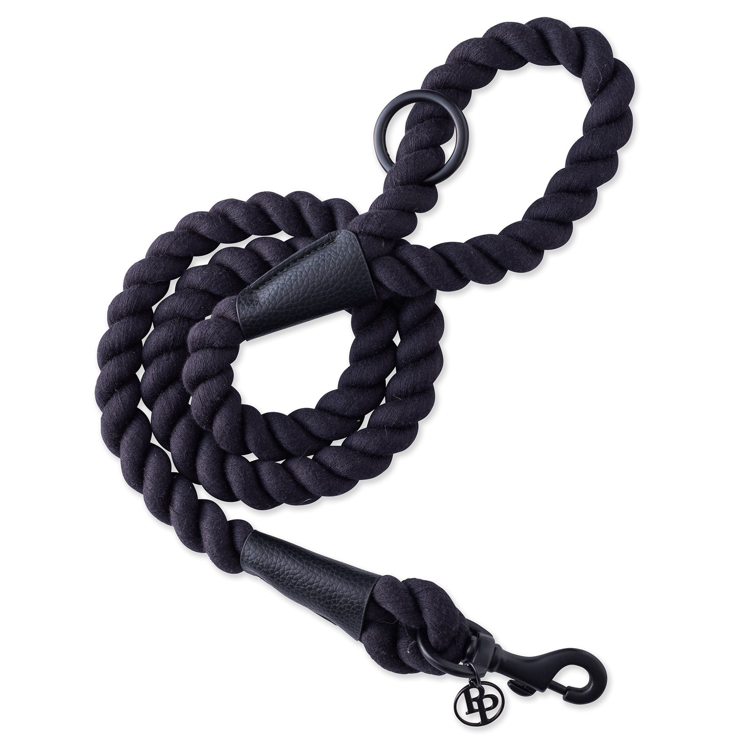 ROWAN Vegan leather rope leash in Black Beauty on a white background