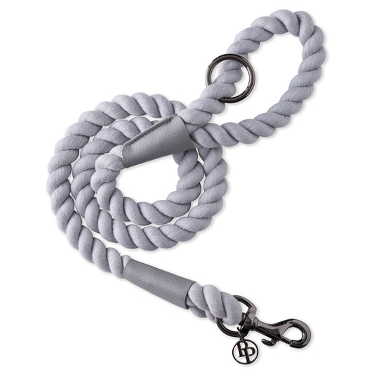ROWAN Vegan leather rope leash in GRAY on a white background
