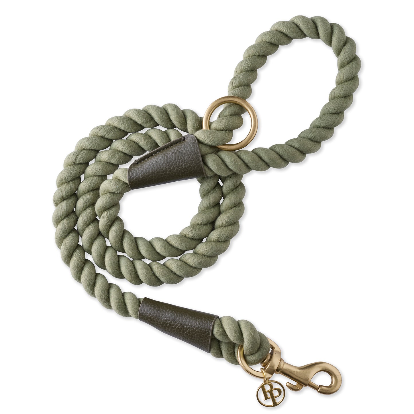 ROWAN Vegan leather rope leash in SCOTTISH OLIVE on a white background
