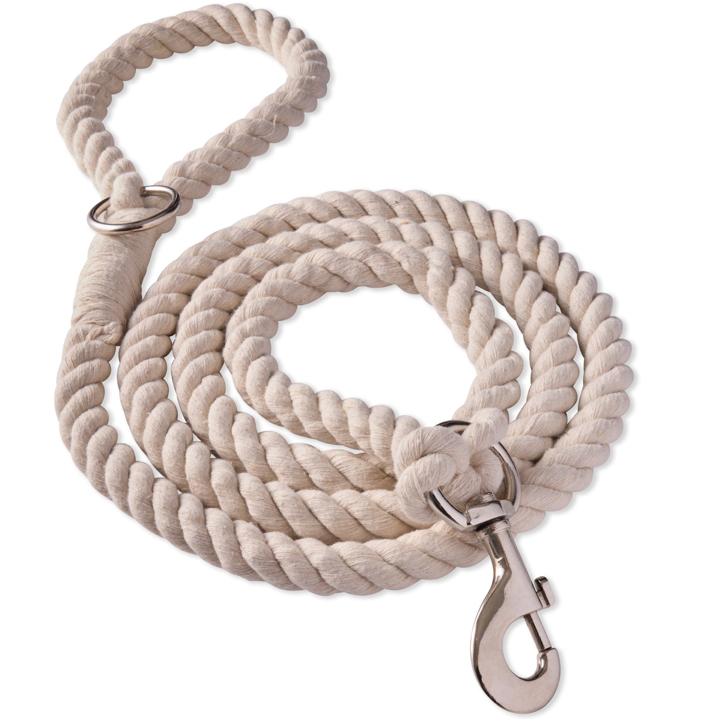 Ivory twisted rope leash winded on a white background