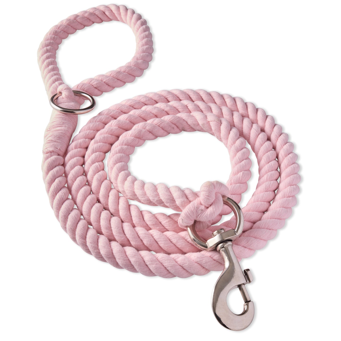 Pink twisted rope leash on a white background