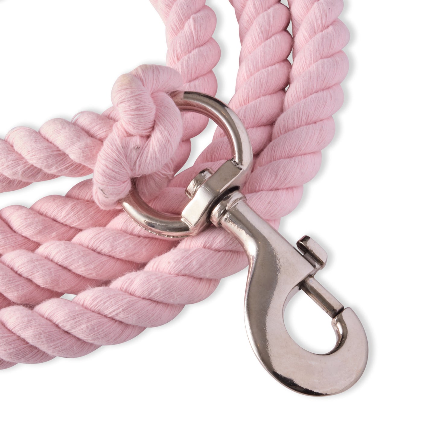 close up of rope leash clip hardware