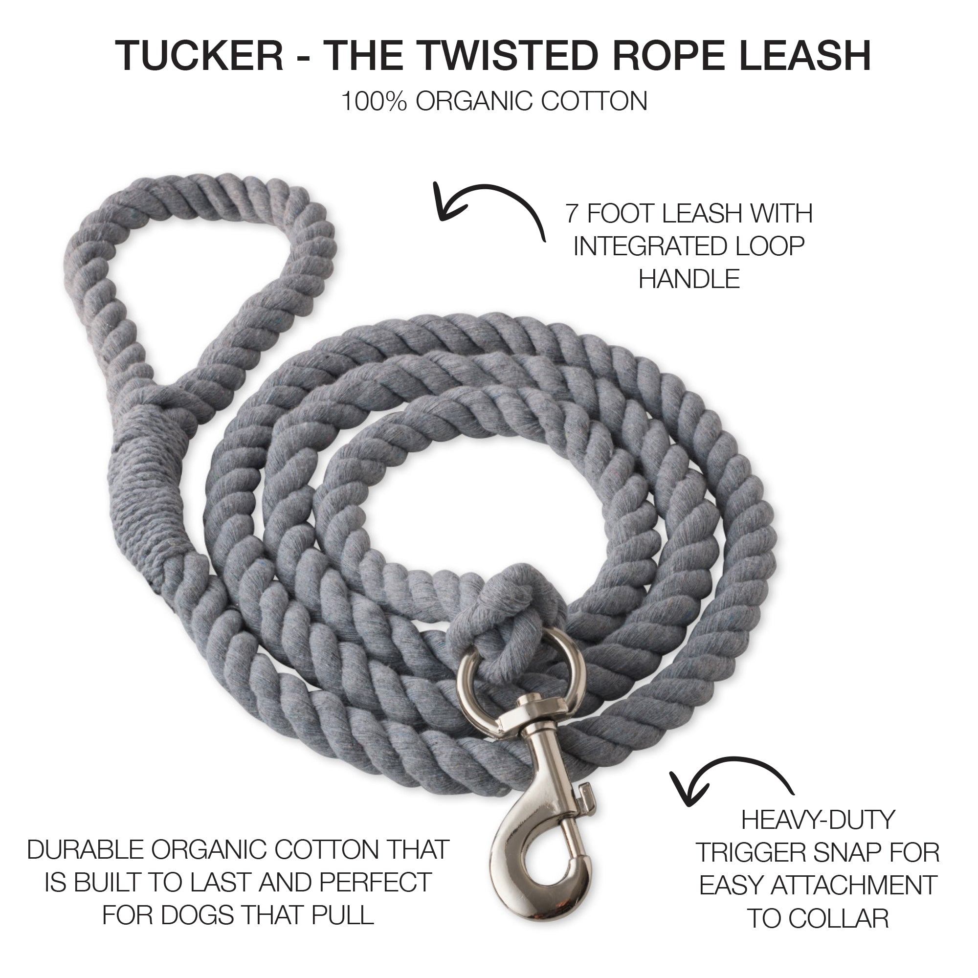 TUCKER - THE TWISTED ROPE LEASH , GRAY
