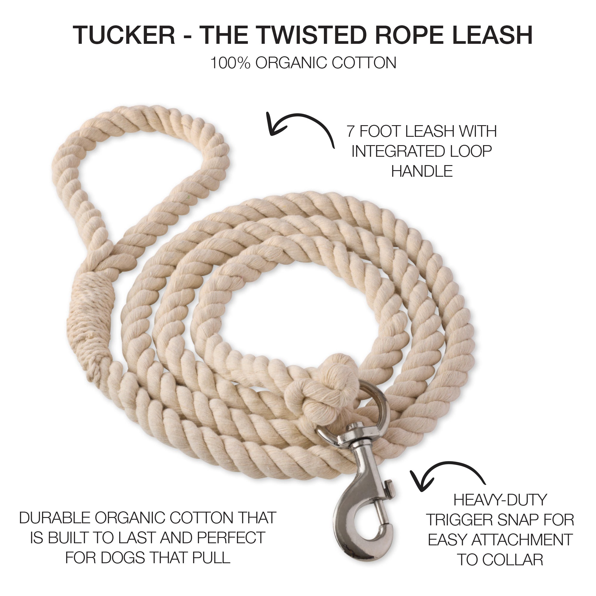 TUCKER - THE TWISTED ROPE LEASH , IVORY