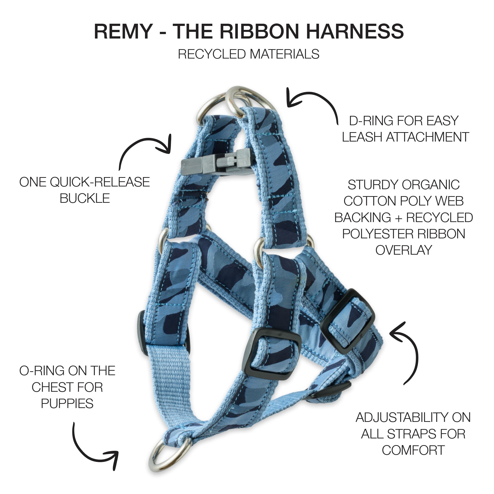 REMY - THE RECYCLED RIBBON HARNESS, NAVY CAMO