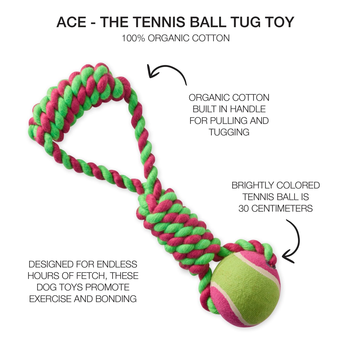 ACE - THE TENNIS BALL TUG TOY, PINK