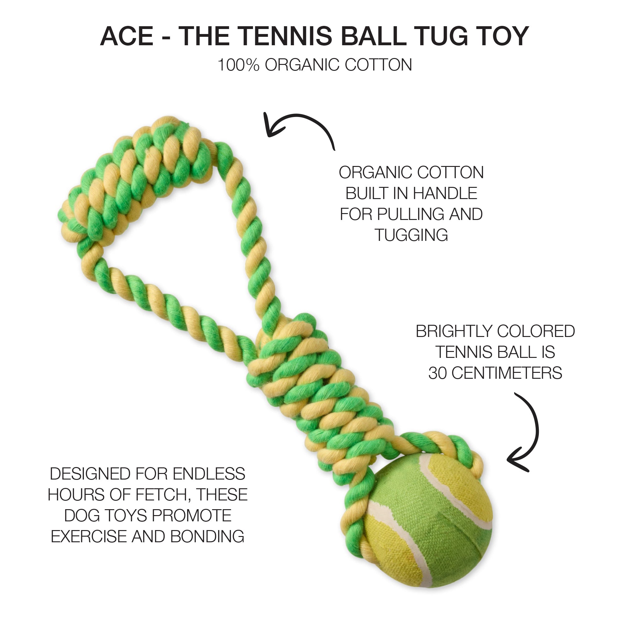 ACE - THE TENNIS BALL TUG TOY, YELLOW