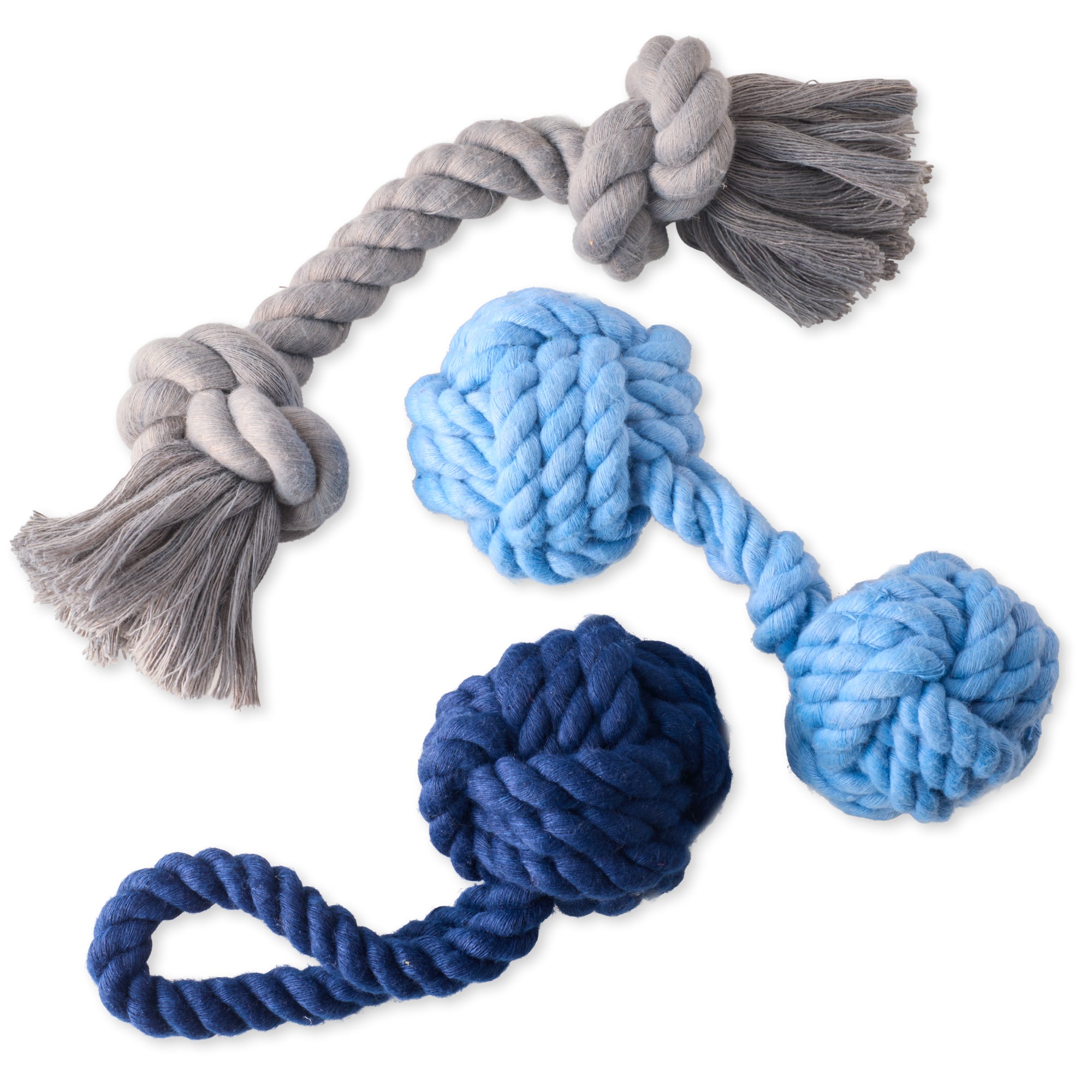 BRADY - THE ROPE TUG TOYS, 3-PACK, BLUE OMBRE