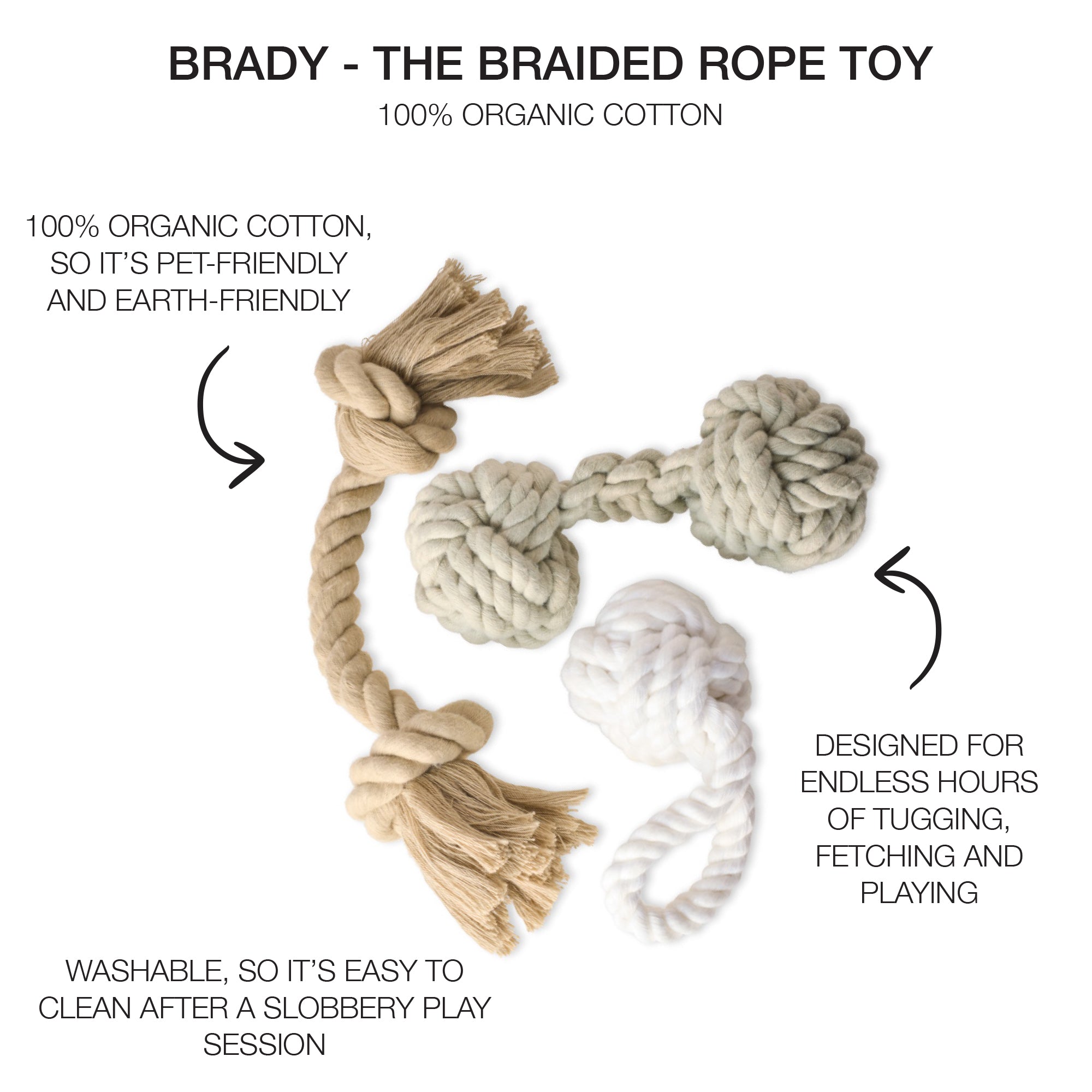 BRADY - THE ROPE TUG TOYS, 3-PACK, DESERT OMBRE