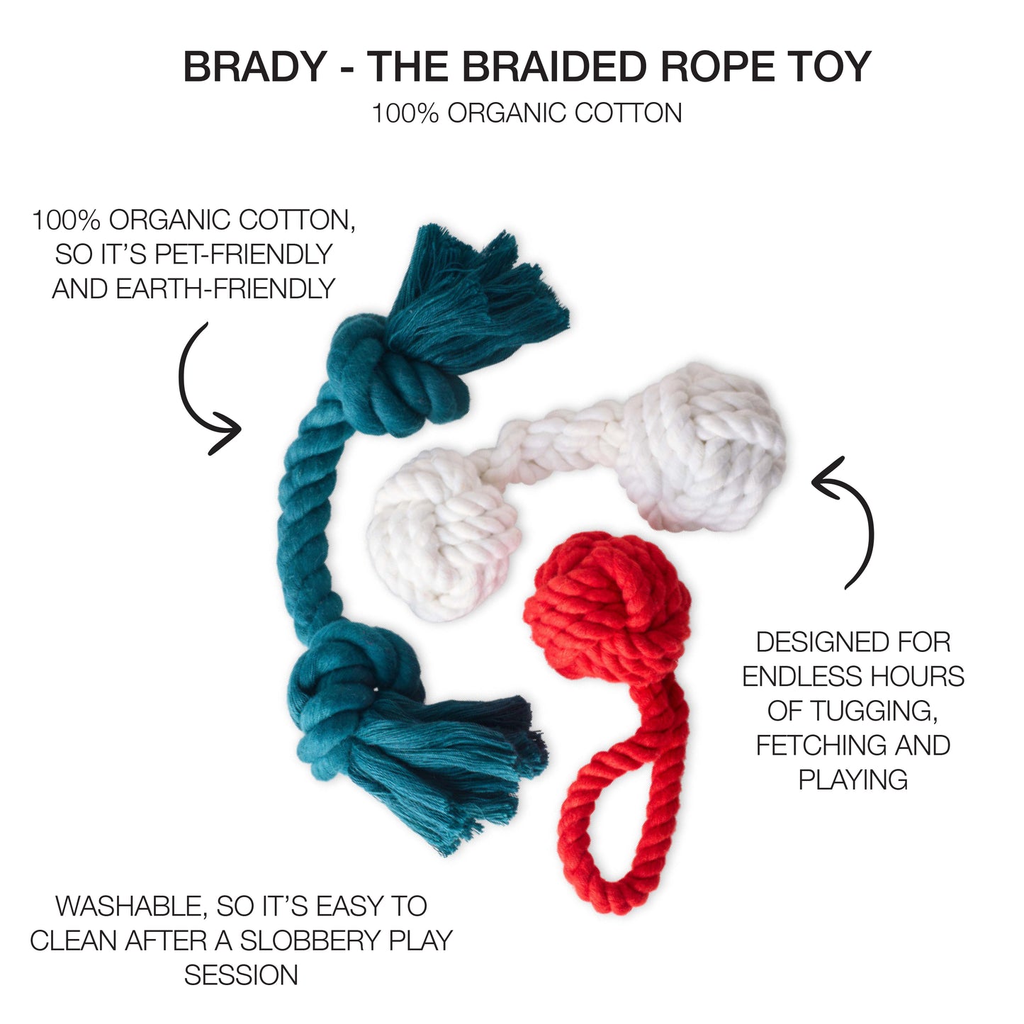 BRADY - THE ROPE TUG TOYS, 3-PACK, HOLIDAY