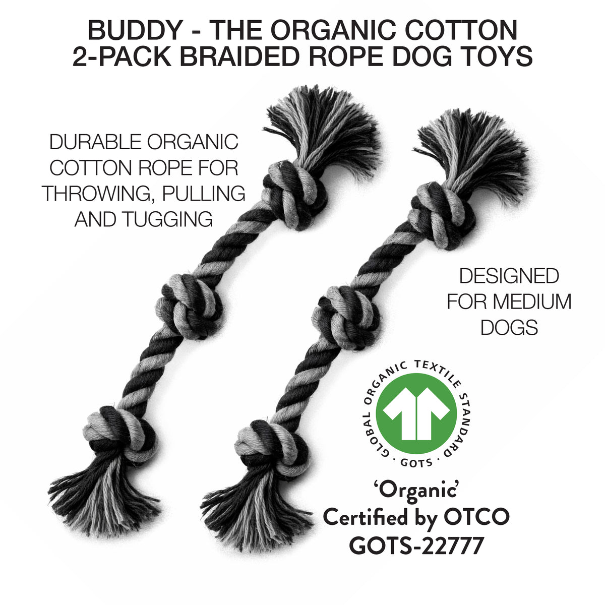 BUDDY - BRAIDED ROPE TOY, 2 PACK