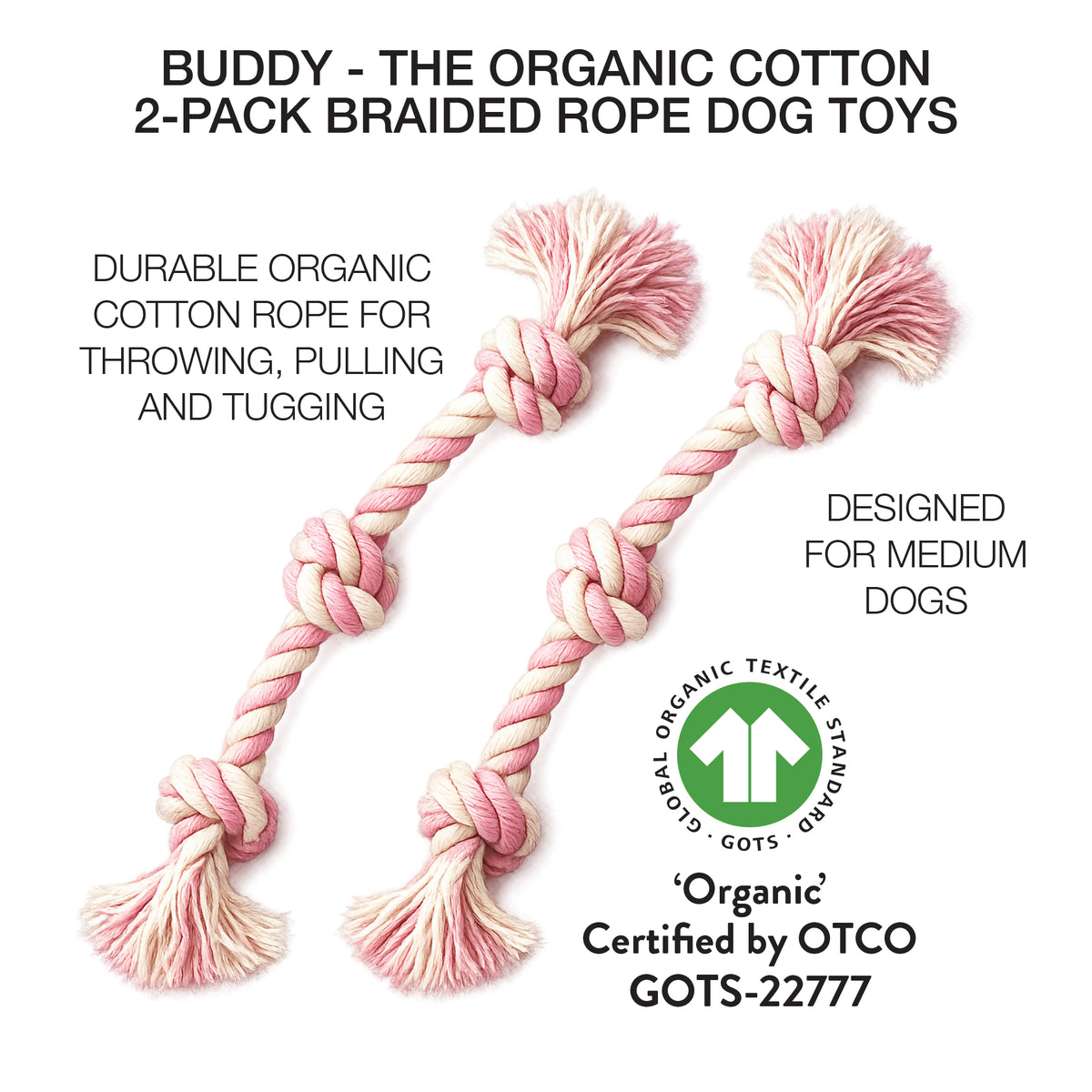 BUDDY - BRAIDED ROPE TOY, 2 PACK