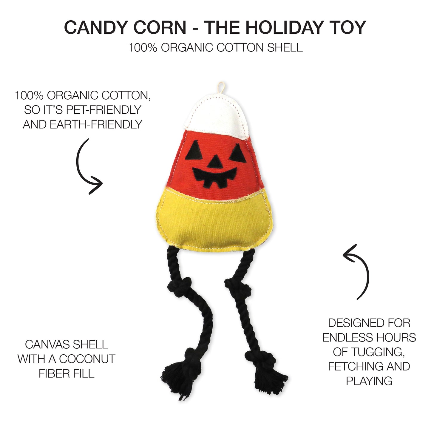 Candy corn dog top with product descriptions on a white background with a Candy Corn Title