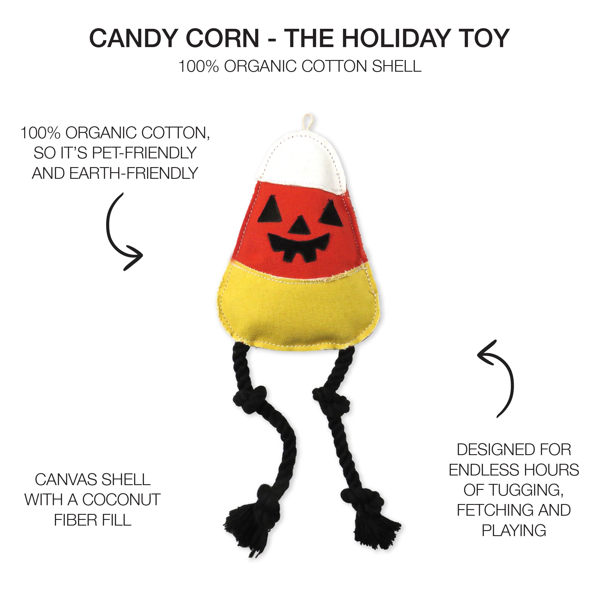 Candy corn dog top with product descriptions on a white background with a Candy Corn Title