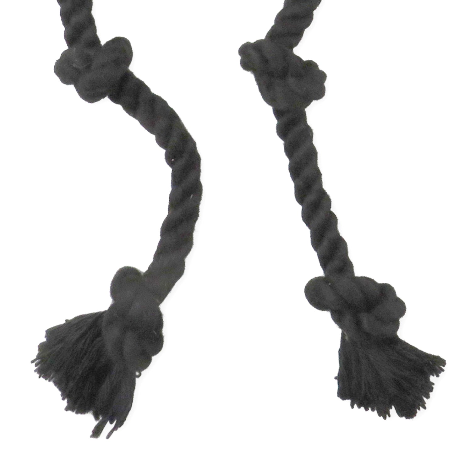 Black knot rope toy on a white background