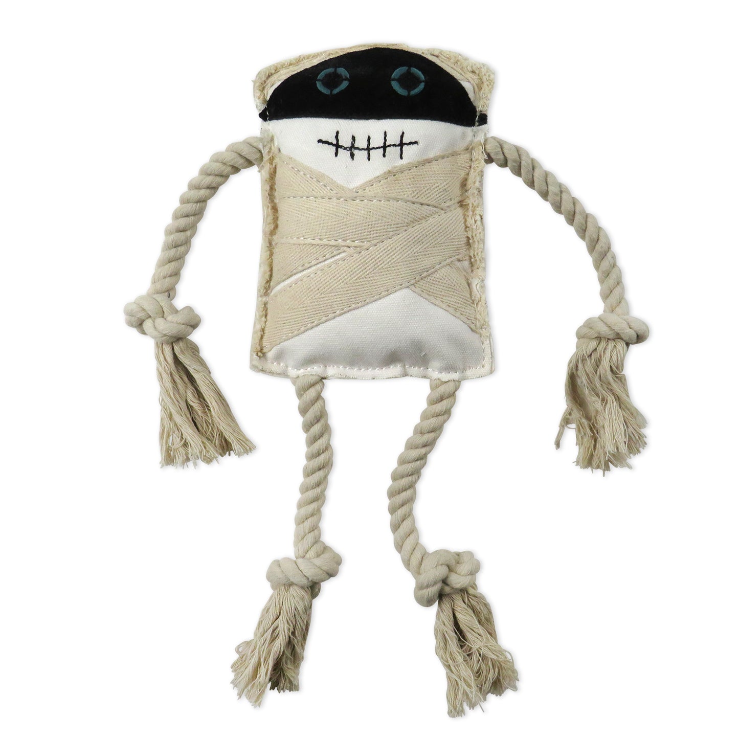 Mummy dog toy rope toy on a white backgorund
