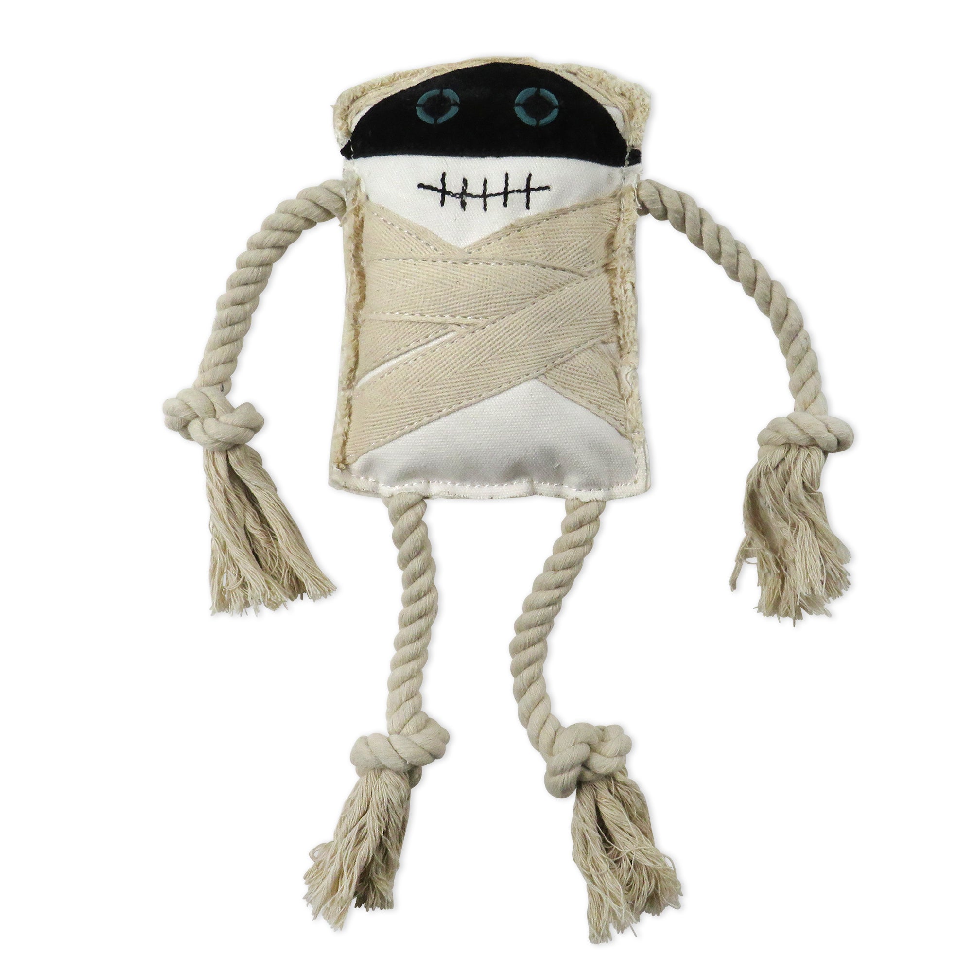 Mummy dog toy rope toy on a white backgorund