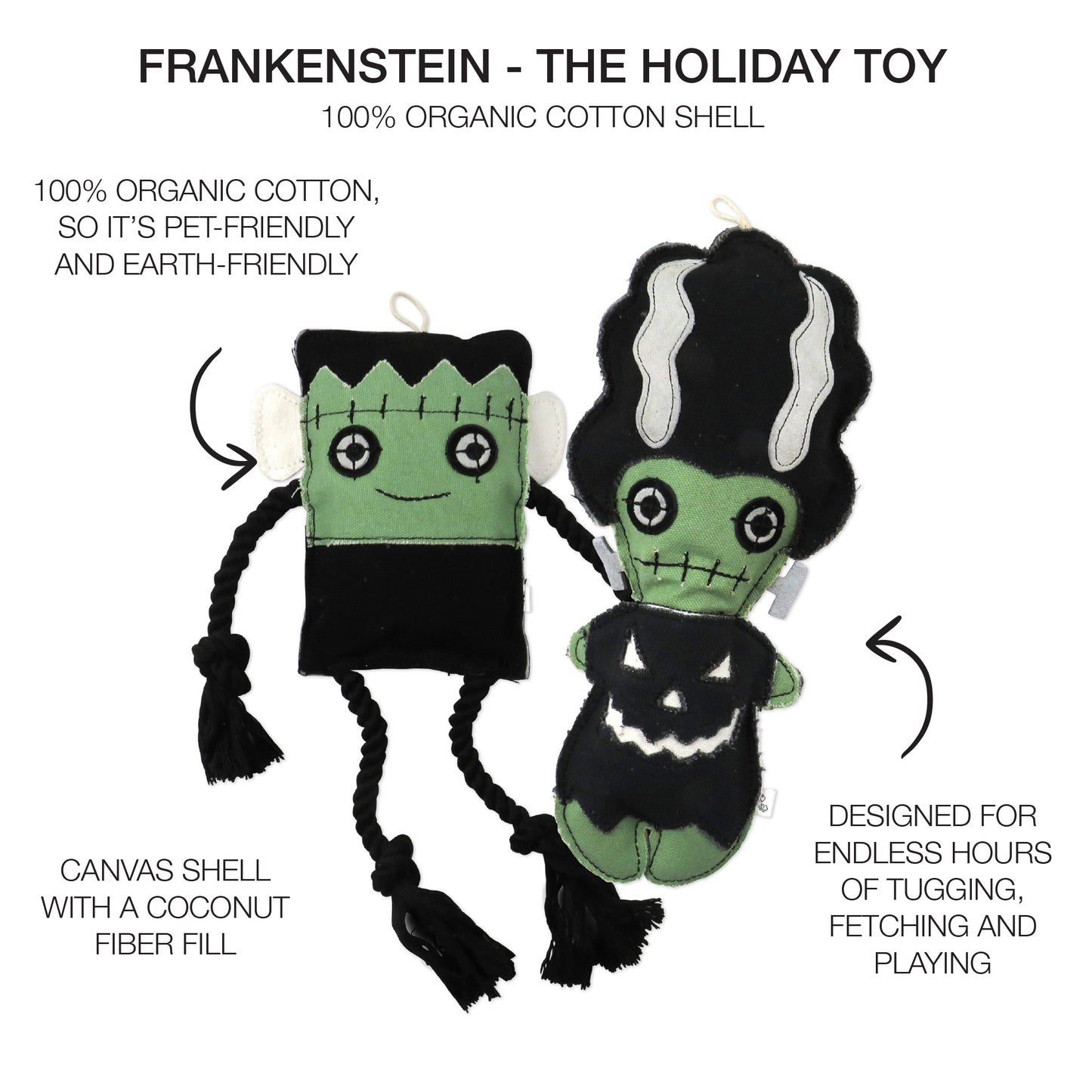 Pet Passion Mr. and Mrs. Frankenstein Halloween dog toy 2-pack — festive plush squeaky toys for spooky play