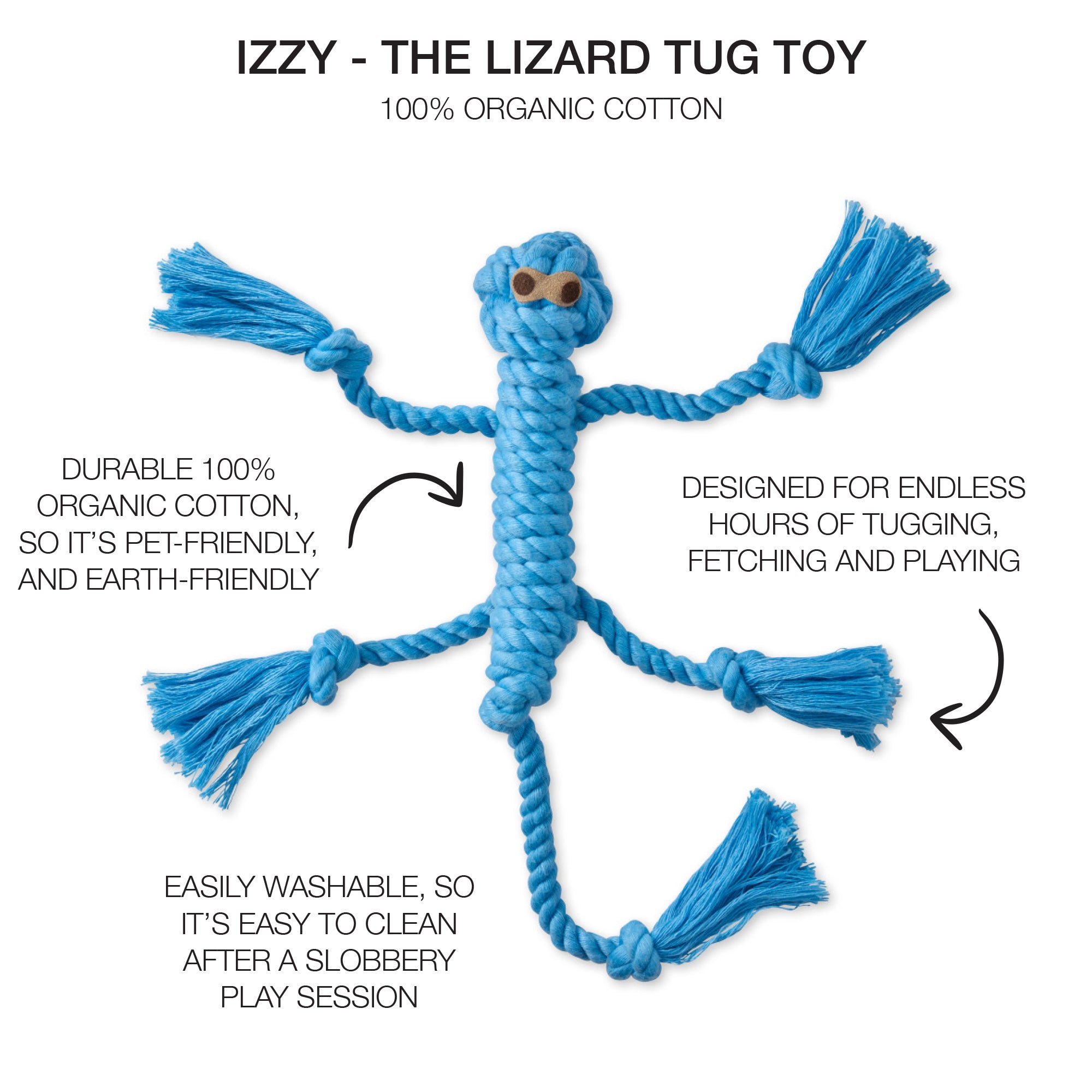 IZZY - THE LIZARD TUG TOY, BLUE